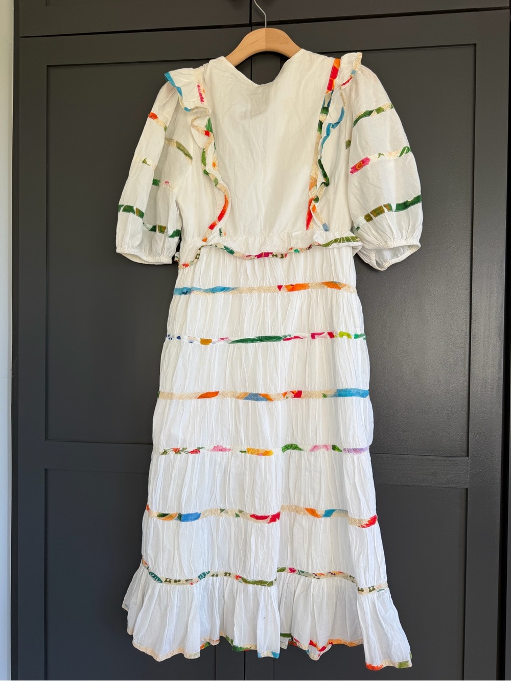 FARM Rio White Tiered Cotton Dress with Multicolor Ribbon Detail | S - Picture 6 of 9